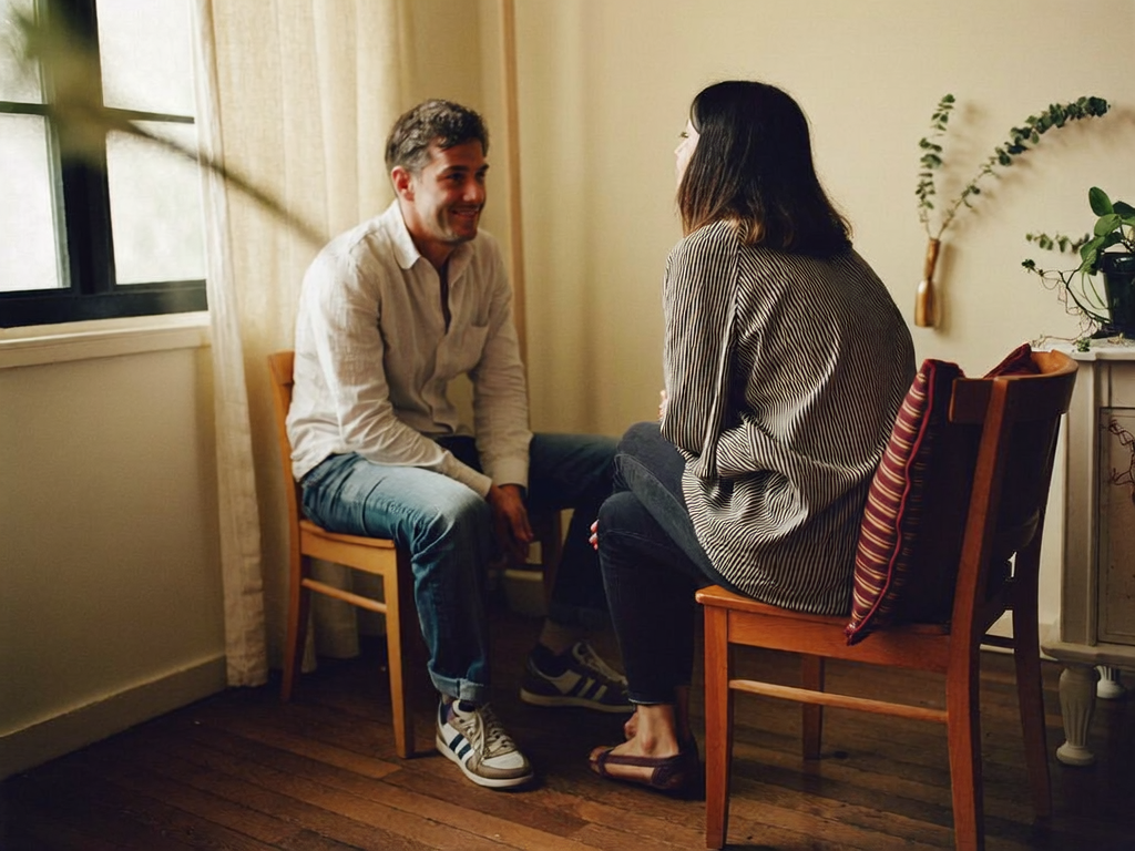 A therapist and client in a calm therapy session