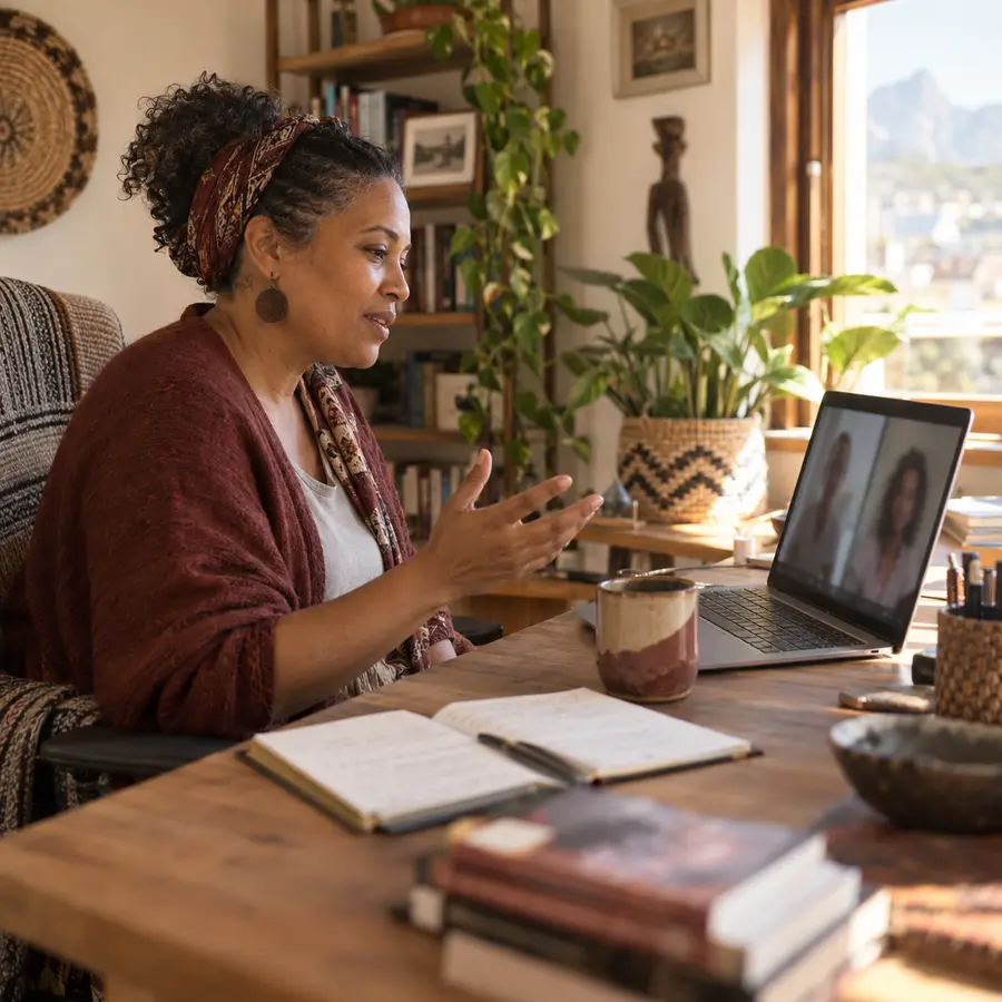 Illustrative photo of a practitioner leading a remote coaching session